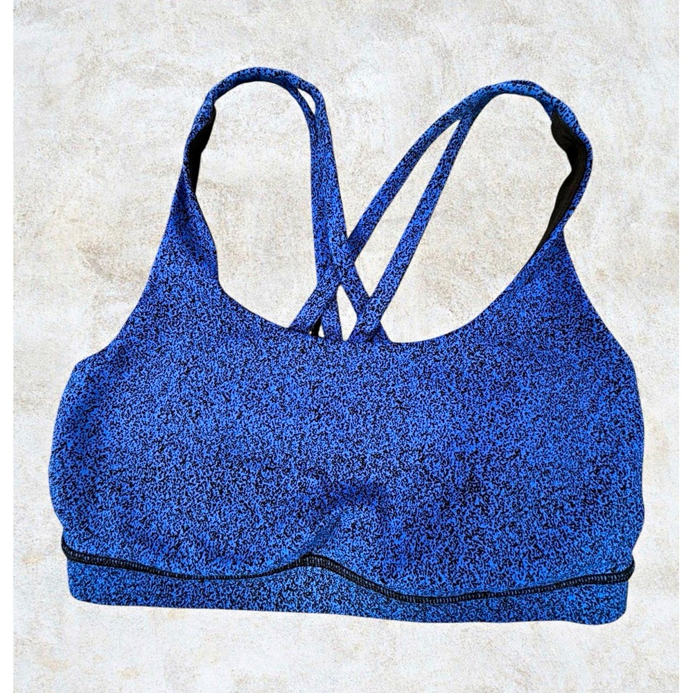 Lululemon Free To Be Wild Sports Bra Size 6 Blue Black Space Dye Strappy Back